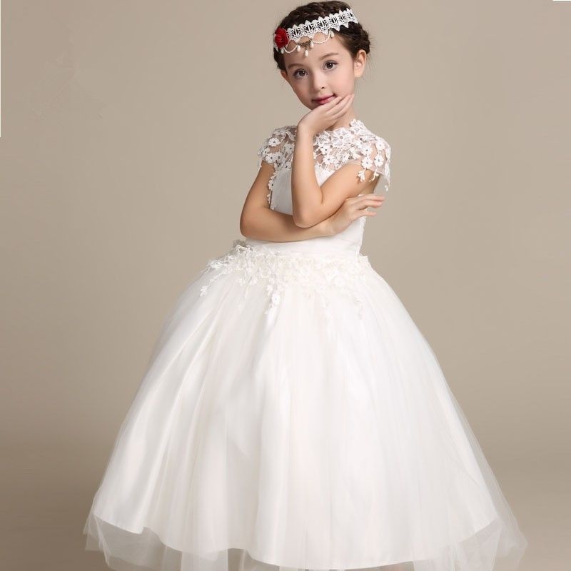 New Elegant Wedding Princess Girls Dress Flowergirl Lace Party Kids Clothes UK