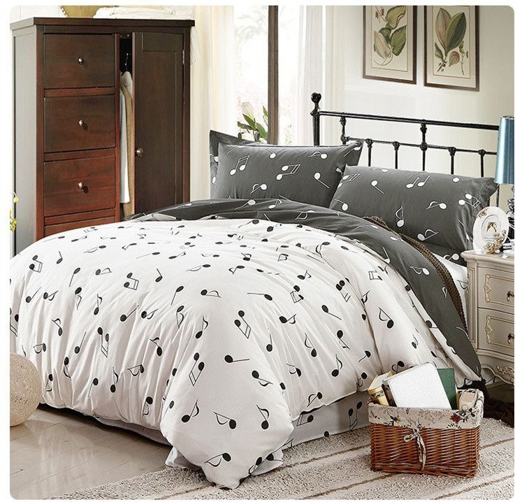 100 Cotton Music Note Bedding Set Design Grey White Music Crib