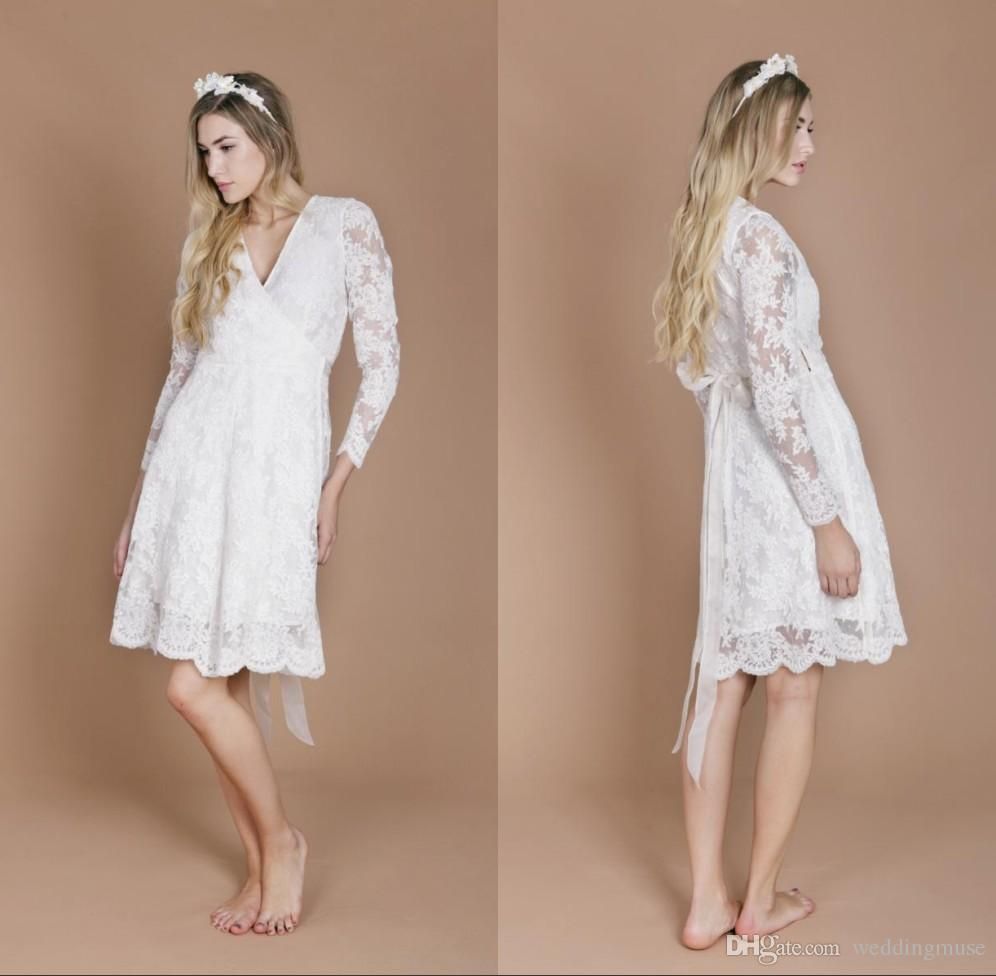 long sleeve knee length wedding dresses