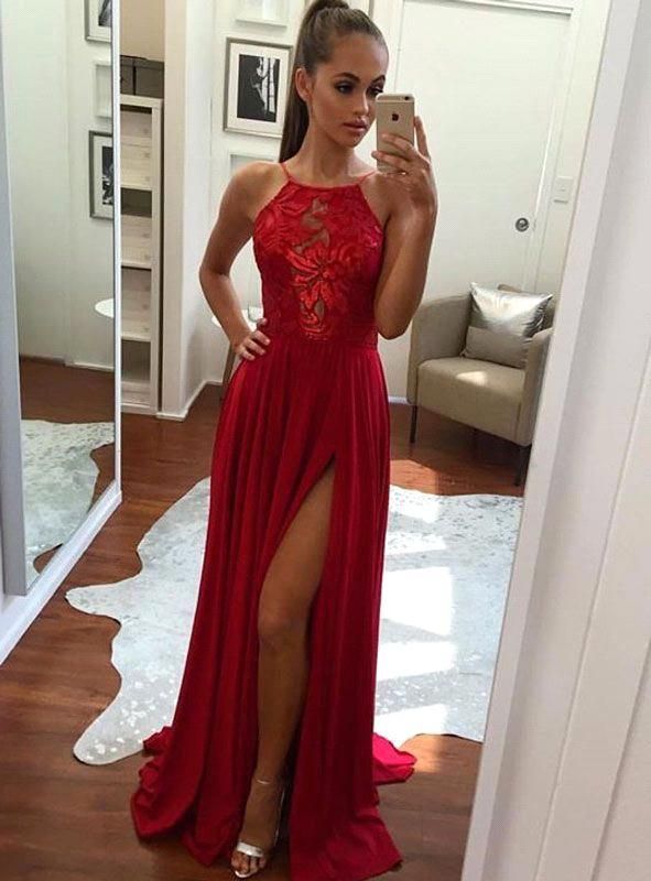 red chiffon prom dress