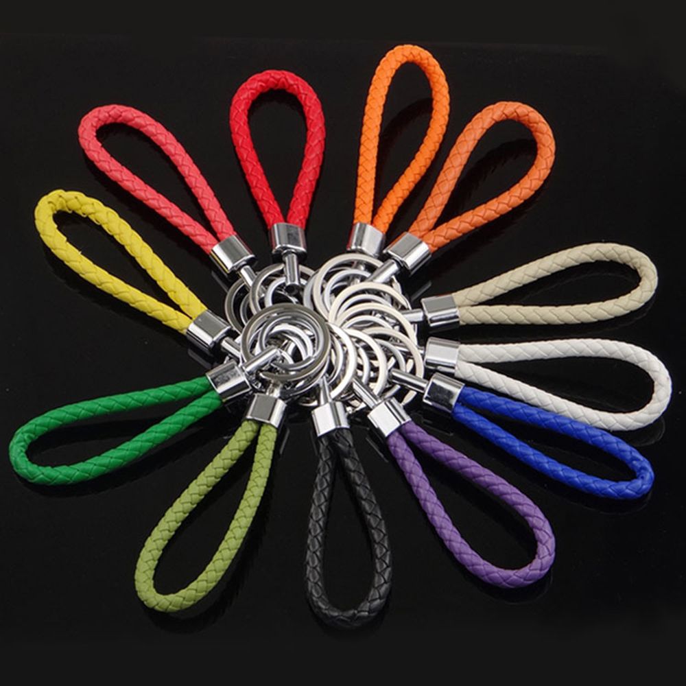 Handmade Weaved Leather Metal Keychain Keyrings Twist Rope Zinc Alloy