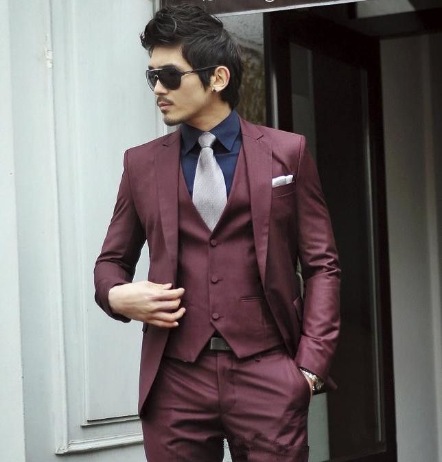 Compra Venta Al Por Mayor Guapo Top Popular Corea Slim Fit Vino Rojo Gris  Negro Novio Esmoquin Mejores Hombres Trajes De Boda Chaqueta + Pantalones +  Chaleco Barato | Entrega Rápida Y