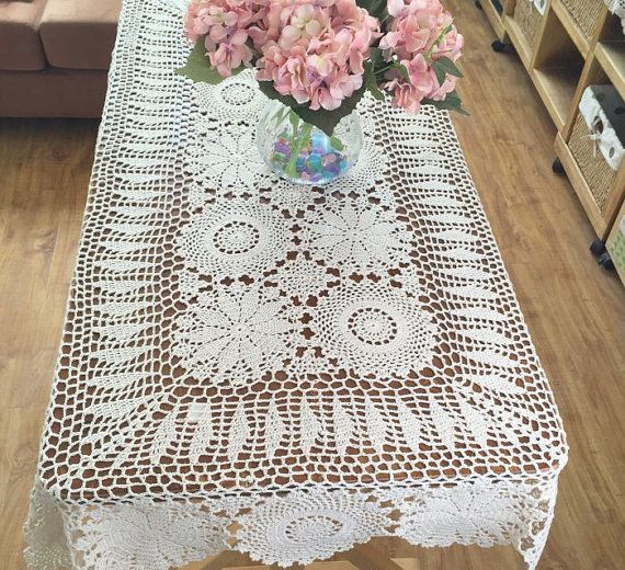 Handmade Table Cover Vintage Style Chic Floral Crochet Pattern