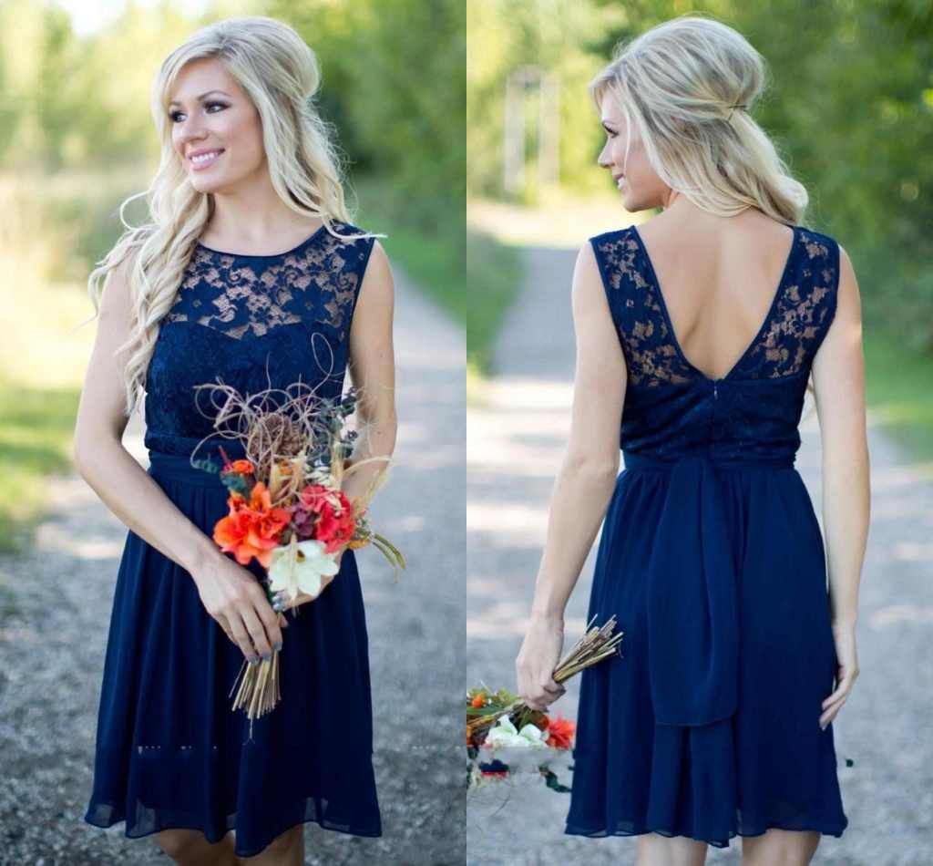 2016 New Navy Blue Country Style Bridesmaid Dresses Short ...