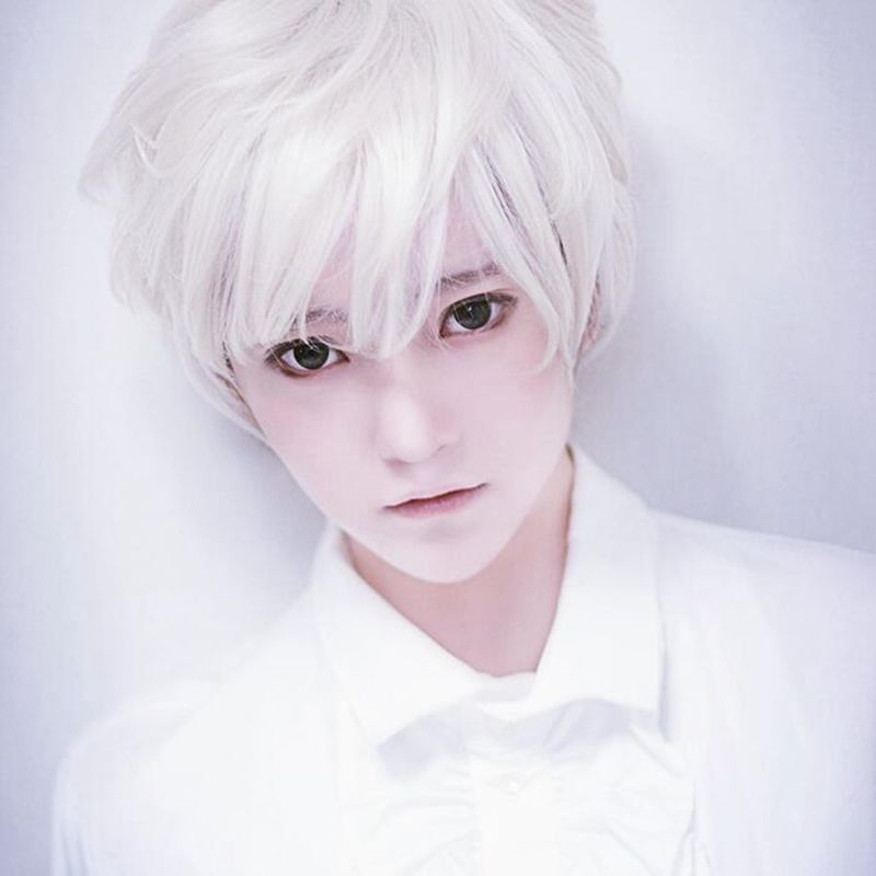 Z F 30cm Men Short Straight Silver Pure White Natural Wigs