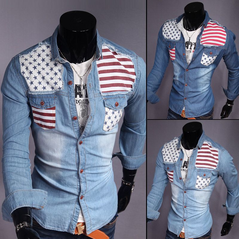 Hot Fashion Men Denim Shirt With 