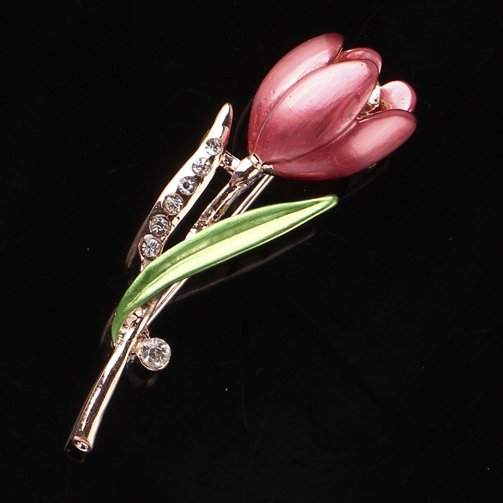 2020 Elegant Tulip Flower Brooch Pin Crystal Costume Jewelry Clothes