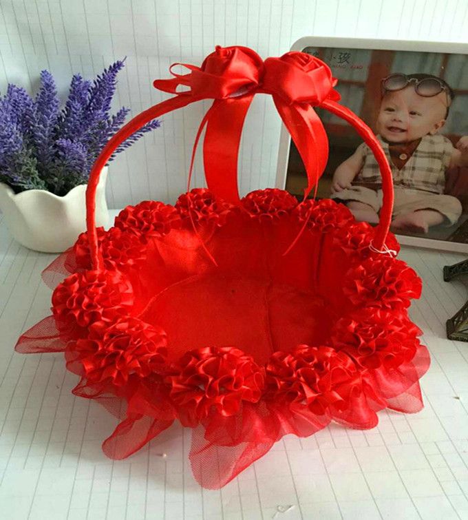 red flower girl basket