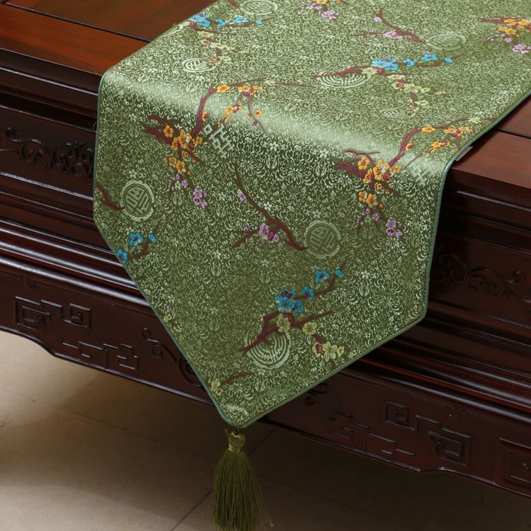Luxury Short Length Cherry Blossoms Table Runner Fashion High End Silk Brocade Coffee Table