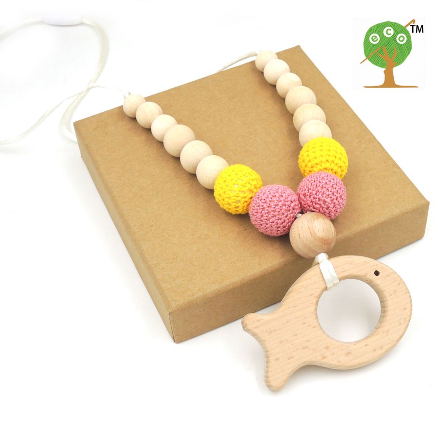 Lindo OrgánicaColor Amarillo Collar Madera Juguete Melocotón Rosa Del De Compre Haya Menta Mamá Encanto Dentición Mordedor Cuentas Nn0m8w