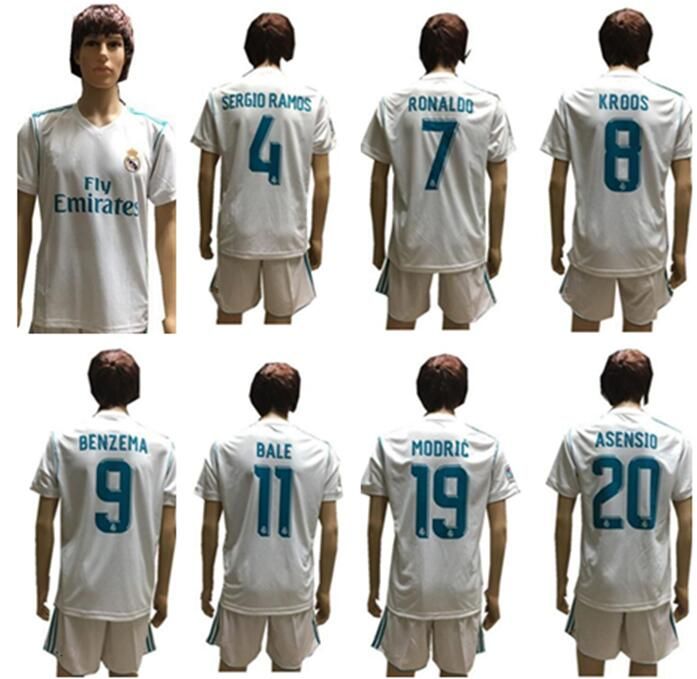 18 Real Madrid Champions Home # 12 Camisetas de fútbol blanco Ronaldo Benzema Bale Marcelo Camiseta