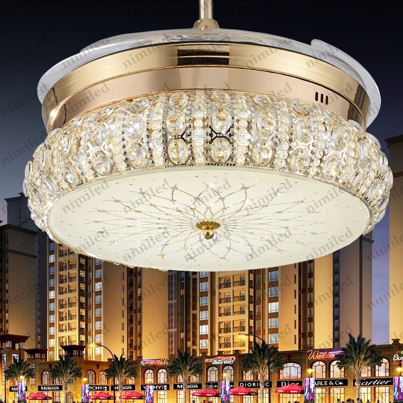 2020 Nimi907 42 Modern Invisible Light Crystal Ceiling Fan Lights