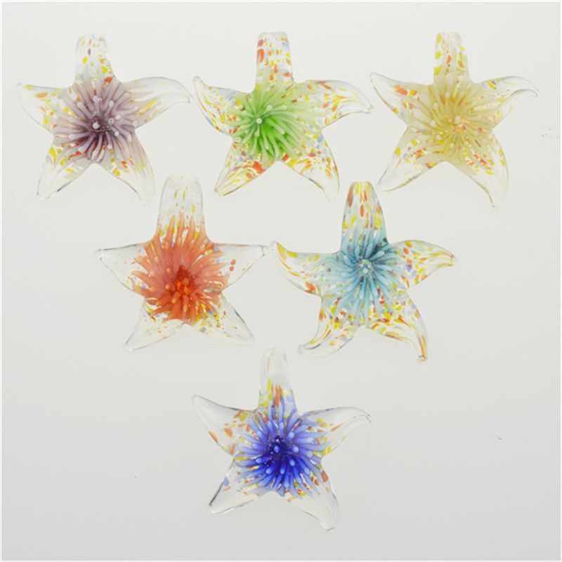 Starfish pendant lampwork glass flower inside murano glass pendants with necklaces cheap fashion jewelry fashion 12pcs