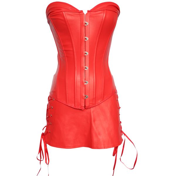 red leather corset dress
