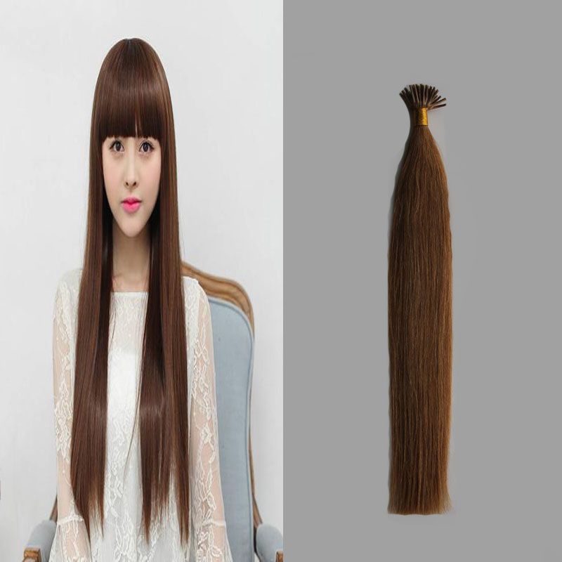 8 Light Brown Keratin I Tip Hair Extensions Non Remy 100 Human