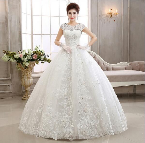 2018 New Bridal Wedding Gowns Ball Gown Floor Length Lace Up Boat