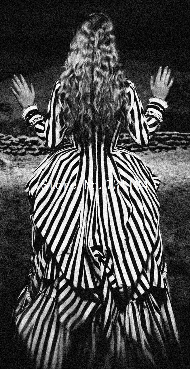 black and white striped victorian dress