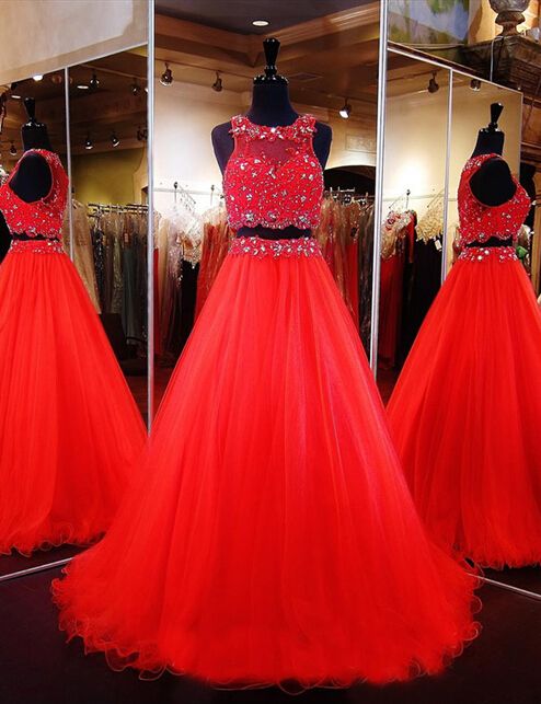 red crop top prom dress