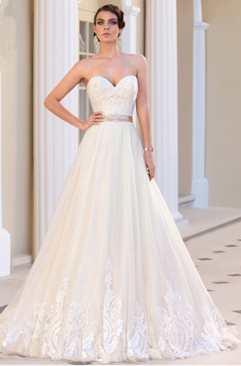 simple white strapless wedding dress