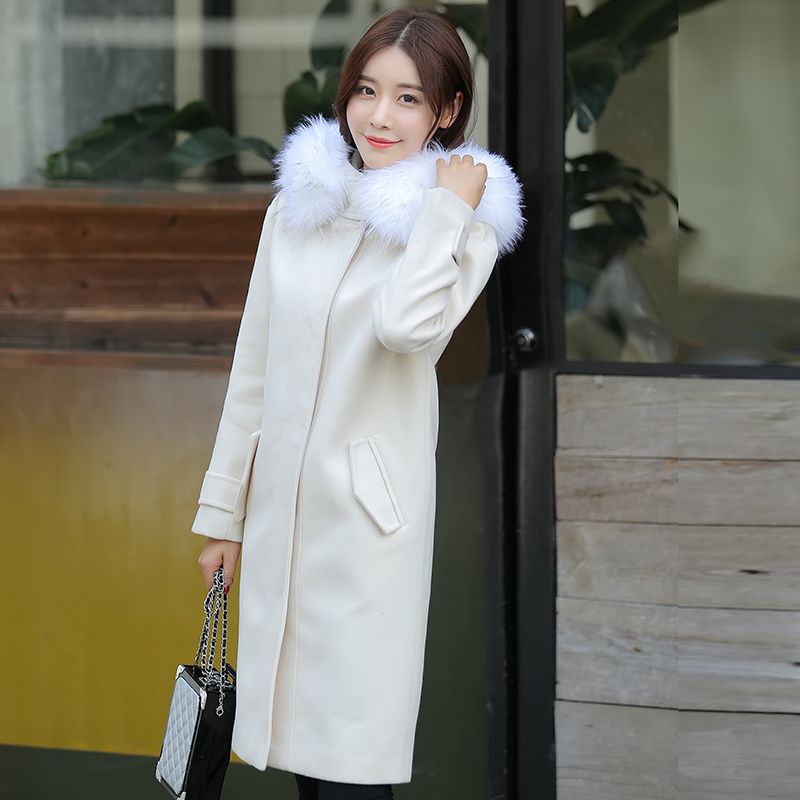 white wool coat with fur collar