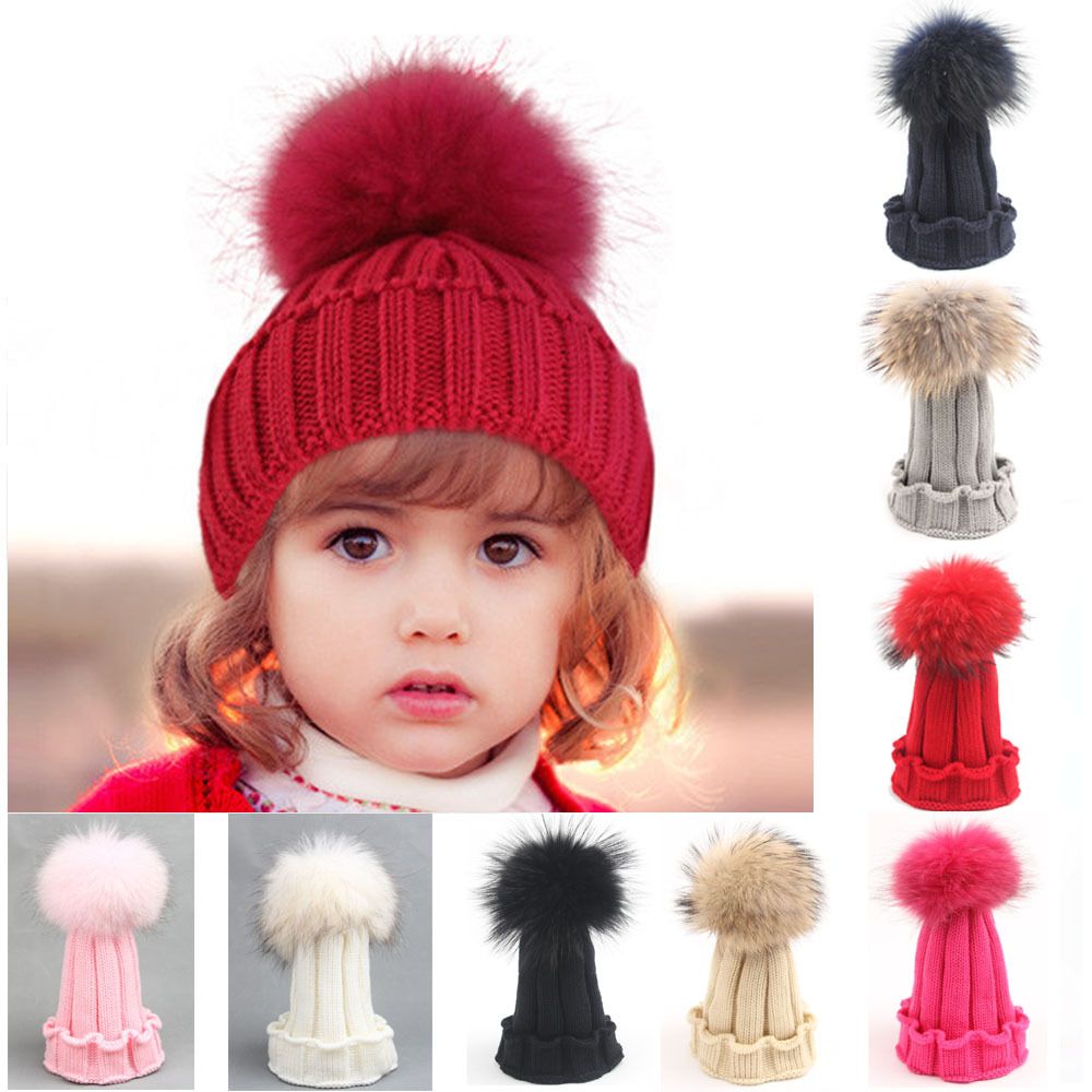 Sombreros con bola de pompón para niños y niñas,gorro con 