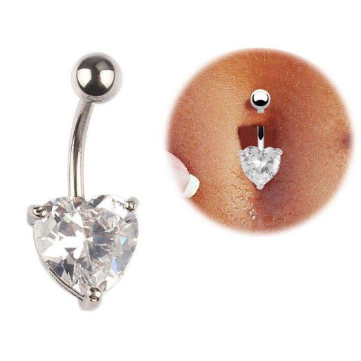 HEART SIMULATED DIAMOND 18K YELLOW GOLD TRIPLE PLATED BELLY BUTTON NAVEL RING