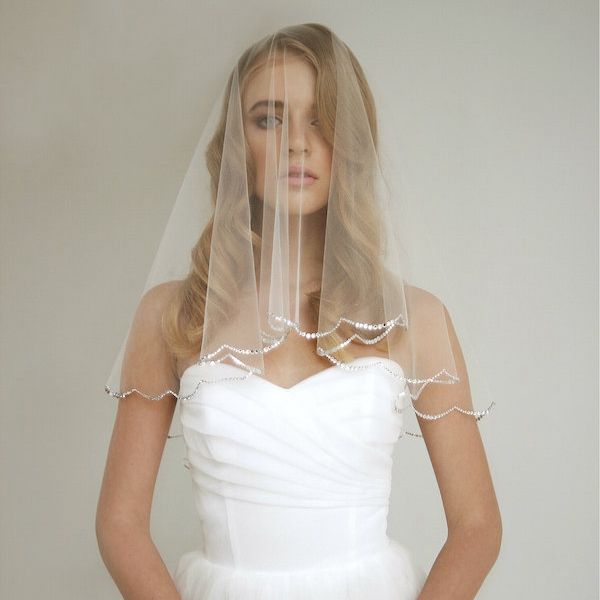 Rhinestone Wedding Veil With Blusher Drop Veils Old Hollywood
