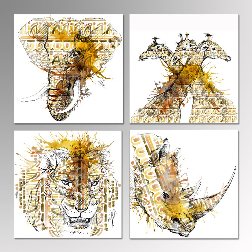 Compre Lienzo Arte De La Pared Jirafa, Elefante, León Y Rinoceronte Lápiz  Bosquejo Animal Africano Pintura De Acuarela Estirada Impresión De La Lona  Decoración De La Pared A 19,2 € Del Creativearts |