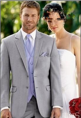 Acheter Costume Gris Clair Lavande Gilet Et Cravate Smokings Marié Notch Lapel Meilleur Homme Groomsmen Hommes Costumes De Mariage Epoux Veste