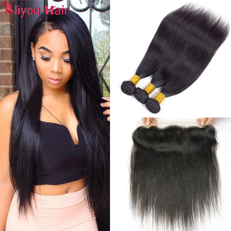 2020 Body Wave Straight Hair Weaves Bundles With 13x4 Lace Frontal