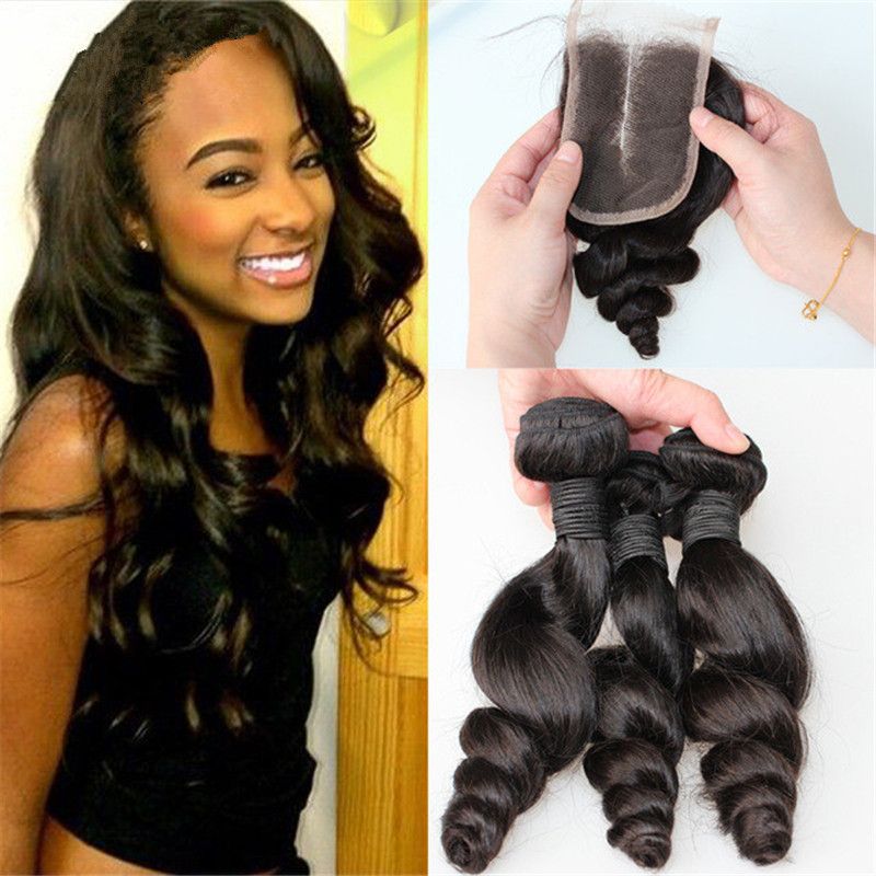 8a Brazilian Loose Wave Virgin Hair With Closure Unprocessed