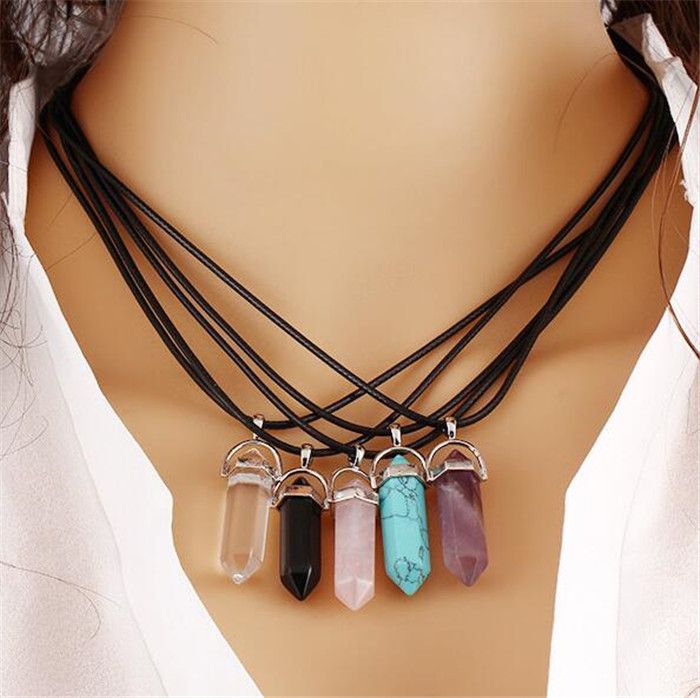 Collares Colgantes Cristal Hexágono Natural Collares Colgantes Cuarzo Collares A046