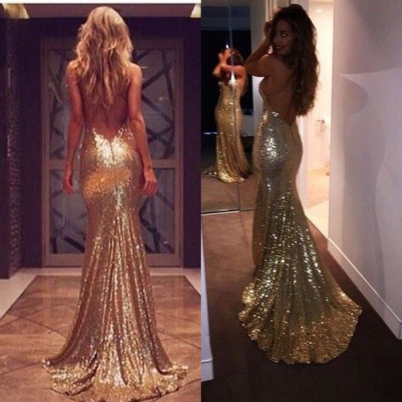 gold backless prom dress