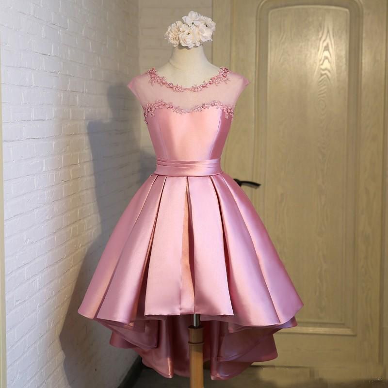 Compra Vestidos De Cóctel Cortos Elegantes 2017 Scoop Neck Lace Satin High  Low Prom Gowns Vendaje Espalda Vestido De Fiesta Para Mujeres Barato |  Entrega Rápida Y Calidad | Es.Dhgate