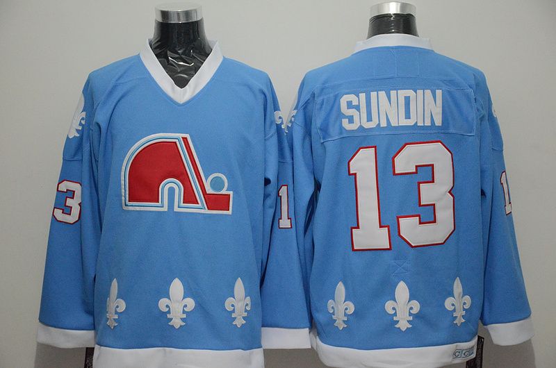 Quebec Nordiques 1991 Throwback Jersey Mens 13 Mats Sundin Sky Blue
