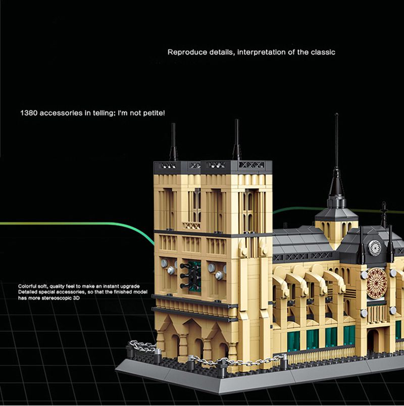 1380pcs Notre Dame Cathedral Paris Model Building Blocks DIY Toys Gift For Kids