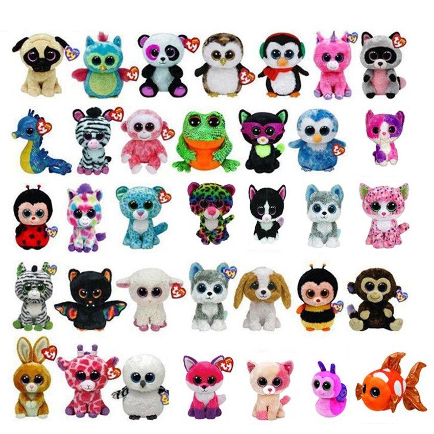 Ty Beanie Boos Big Eyes Kawaii Stuffed Animals Small Seals Plush Toys  Penguin Dog Cat Panda Mouse Doll for Children's Toy Christmas Gifts