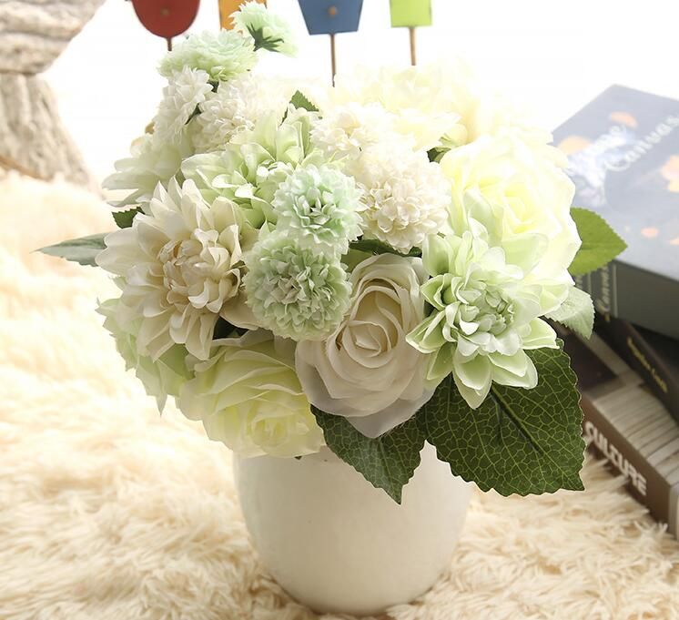 2021 Silk Flower Wedding Bouquet Roses Dahlias Artificial Flowers Fall Vivid Fake Leaf Wedding Flower Bridal Bouquets Decoration From Lihualin033 5 28 Dhgate Com