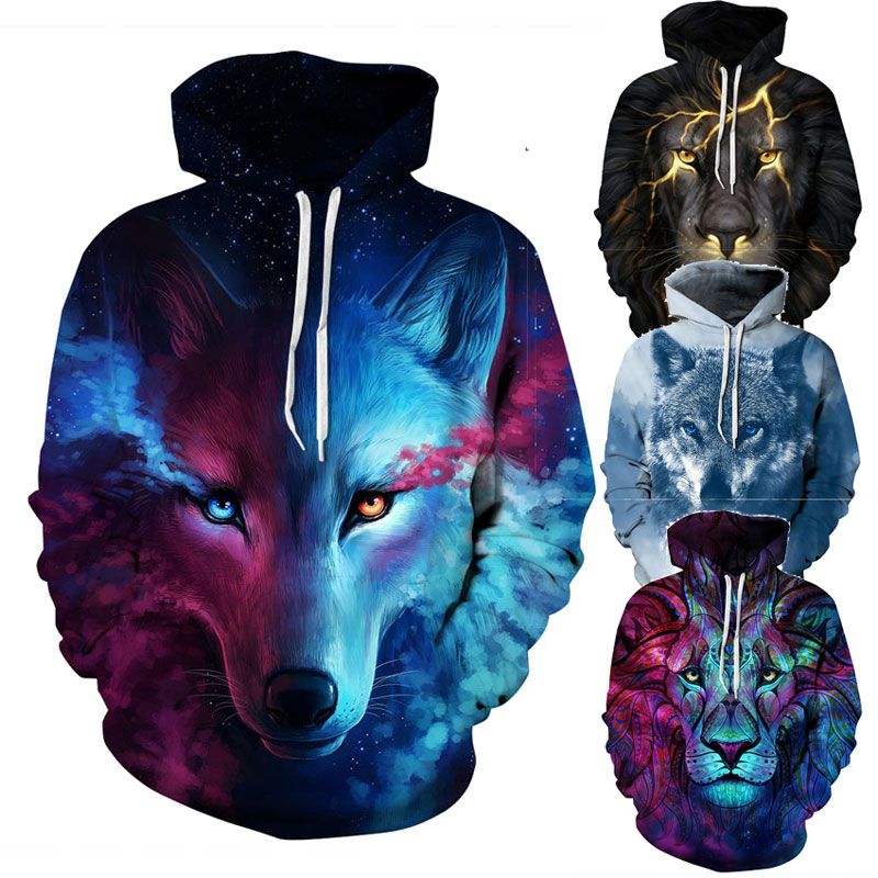Compre Designer De Moletom Com Capuz Homens E Mulheres Engraçado Criativo 3D Hoodies Imprimir Galaxy Lobo Leão Moda Outono Fino Camisolas Streetwear De Dhgatemall_european, $93,1 | Pt.Dhgate.Com