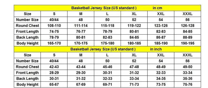 basketball jersey sizes