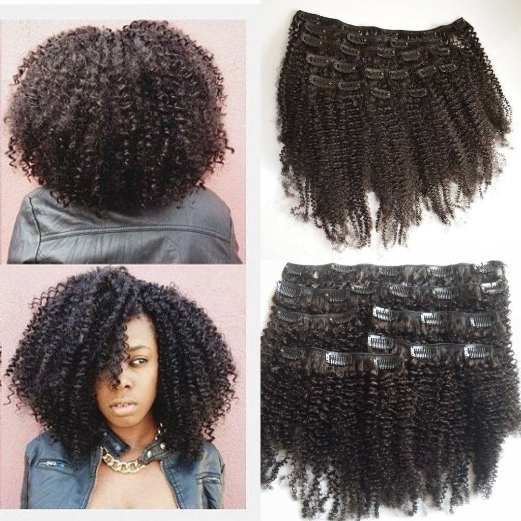 Peruvian Afro Kinky Curly Clip In Human Hair Extensions Bleached