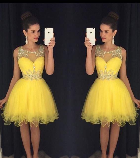 Rhinestone vestidos de amarillos Vestido de de graduación de octavo grado vestido de