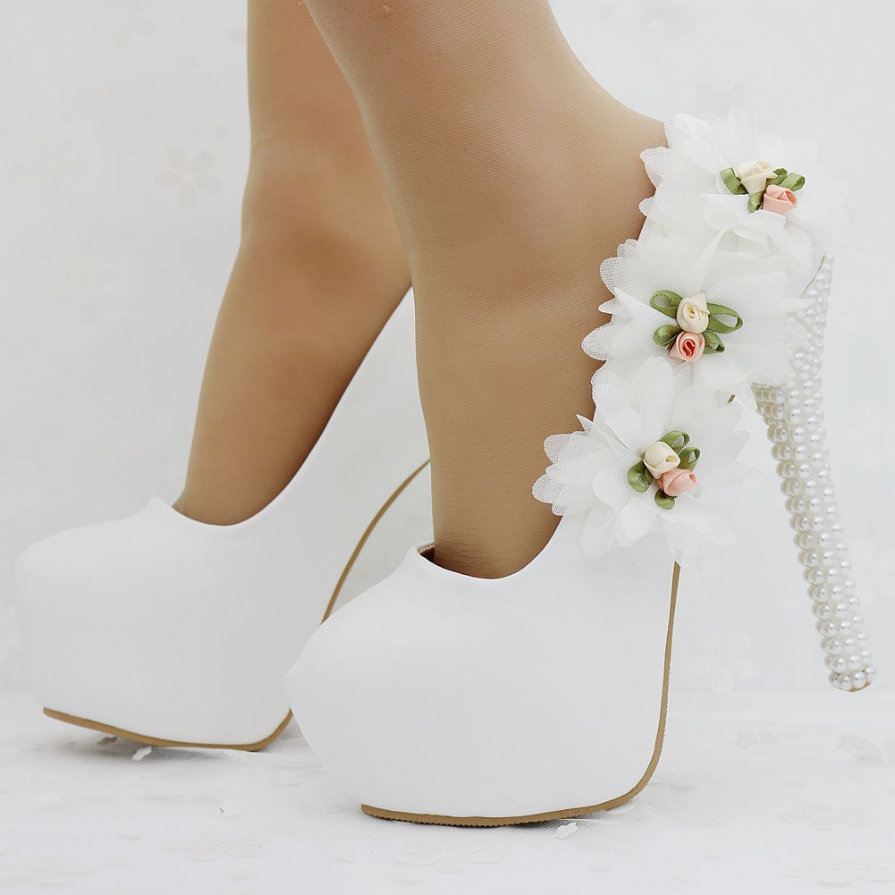 Compre Zapatos De Tacón Blanco De La Boda De La Flor Tacones Altos Blancos  Zapatos De Tacón De La Boda Elegantes Tacones Altos A 29,25 € Del Facai2011  | DHgate.Com