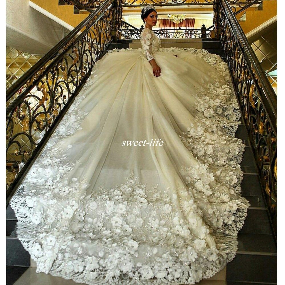 wedding dress ball gown with long train