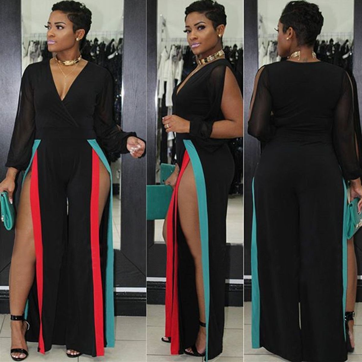 plus size split leg jumpsuit