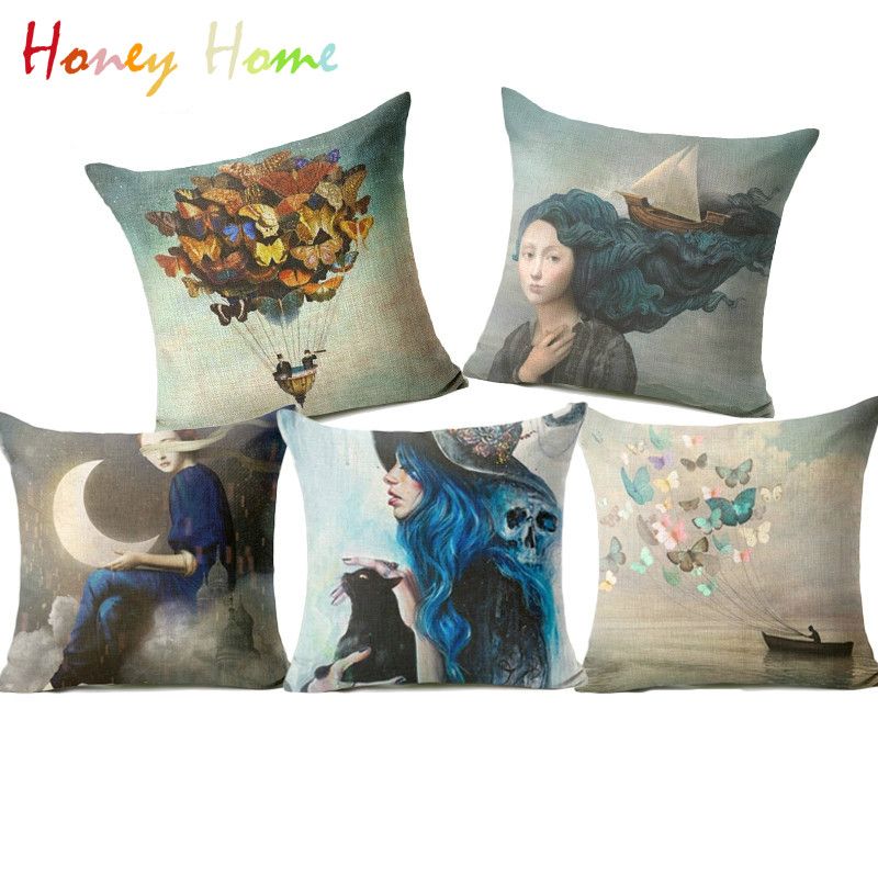 Christian Style Linen Pillow Case Animal Flower Moon Cushion Cover