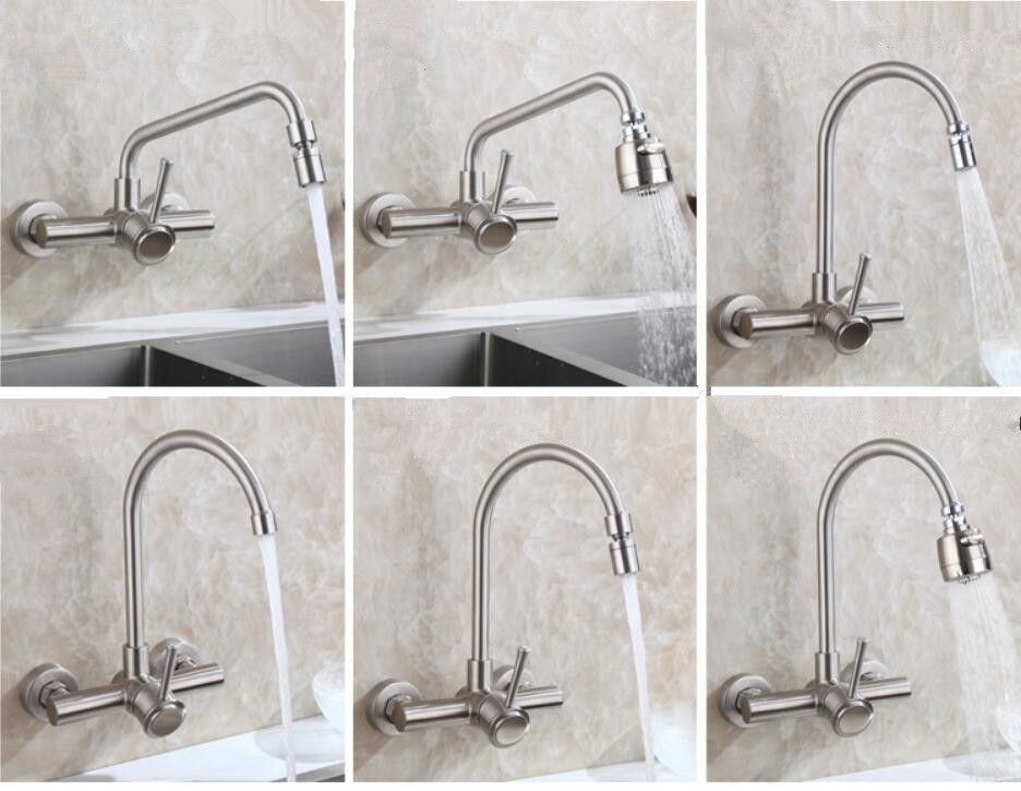 2019 Modern Bathroom Wall Mounted Kitchen Sink Faucet Swivel Spout Sprayer Mixer Stainless Steel 304 Brushed Nickel Basin Tap Single Handle From