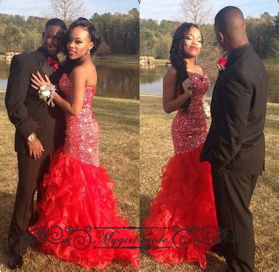 red prom dress with rhinestones