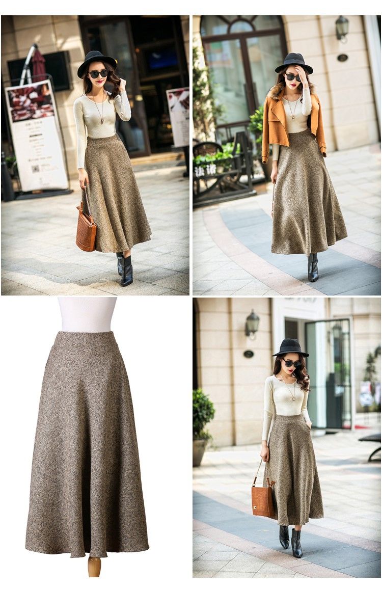 Invierno Mujer Faldas A-line Vestido Con Bolsillos Cintura Invierno Mujer Faldas A-line Vestido Con Bolsillos Cintura