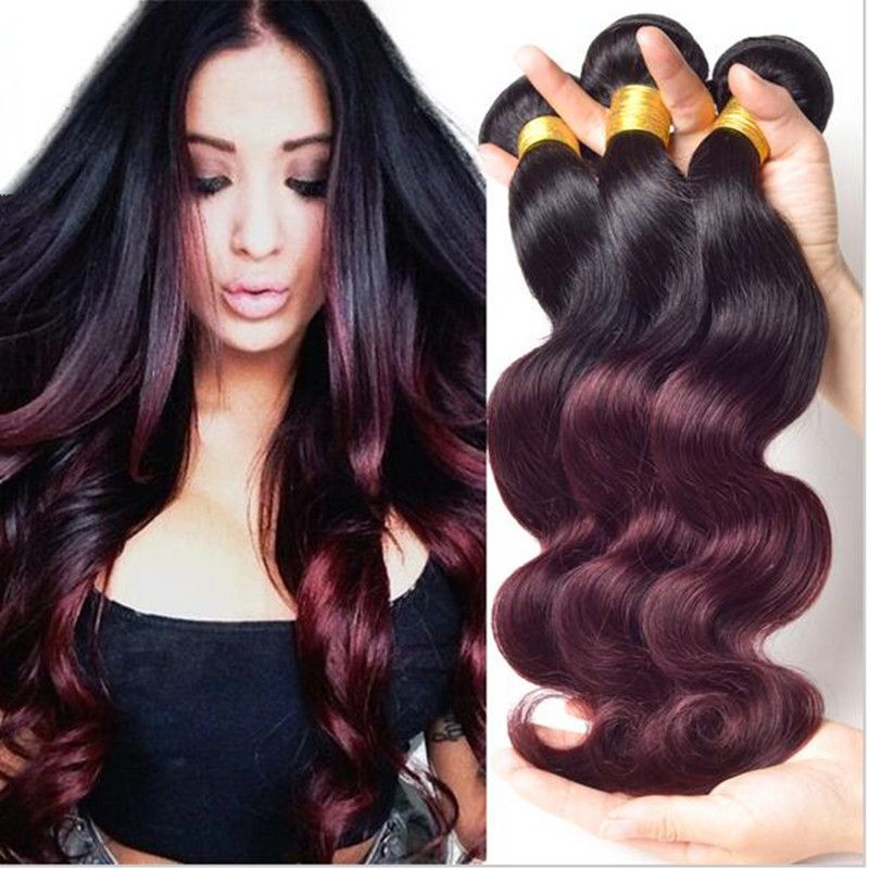 Hot Sale Ombre Hair Extensions Color 1b Burgundy Wine Red Ombre